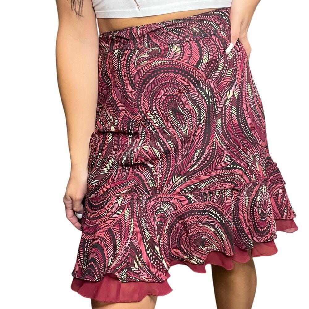 The Limited Black Label Red Wine Paisley Silk Whimsygoth Y2K Midi Skirt Size 6